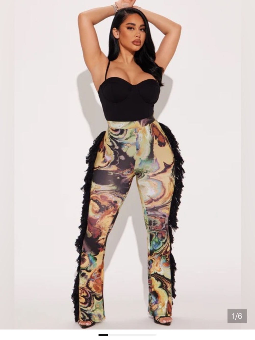 😎NWT Fashion Nova Fringe Flare Pants  Festival Rave Tie Dye Swirl High Rise😎
